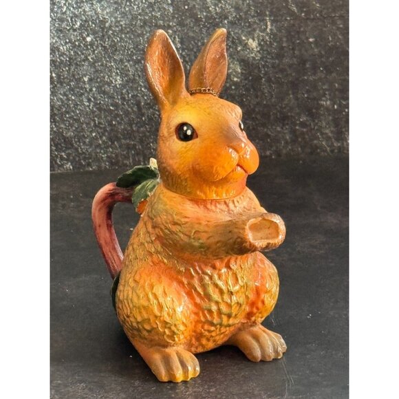 Mini Ceramic Rabbit Teapot With Sunflower Accent & Chain Lid 5" Tall Easter Spri - Picture 1 of 8